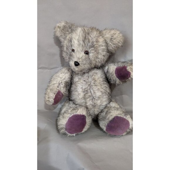 Vintage frosted gray teddy bear plush poseable purple feet pads  18 inch - Picture 6 of 8